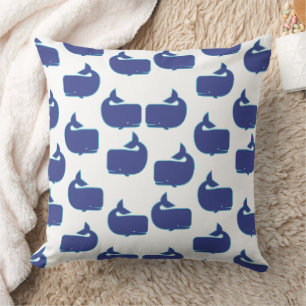 Blue Whale Pattern Coastal Nautical Ocean Pattern Throw Pillow