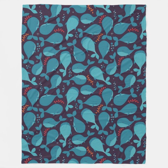 Blue Whale Pattern Fleece Blanket (Front)