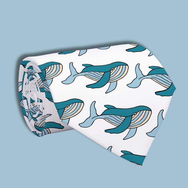 Blue Whale Pattern Tie (Blue whale tie)