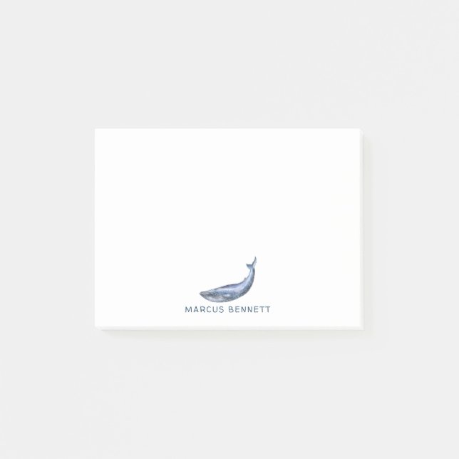 Blue Whale Personalized Post It Notes (Front)