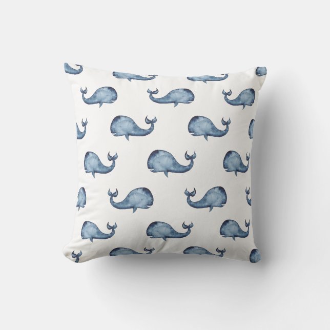 Blue whale pillow. Nautical navy pattern. Animal Throw Pillow (Front)
