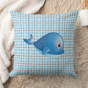 Blue Whale Plaid Cotton Pillow