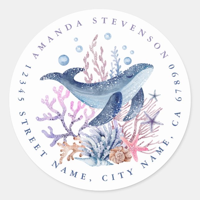 Blue Whale Round Stickers (Front)