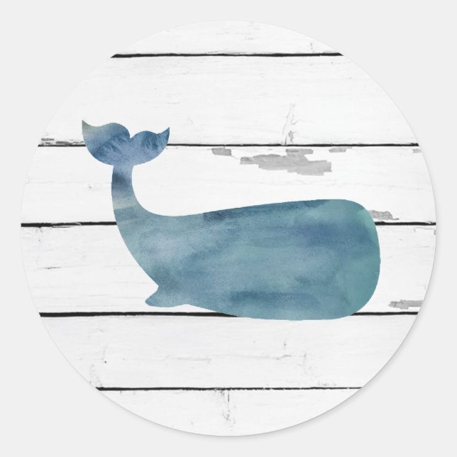 Blue Whale Shiplap Nautical Classic Round Sticker (Front)