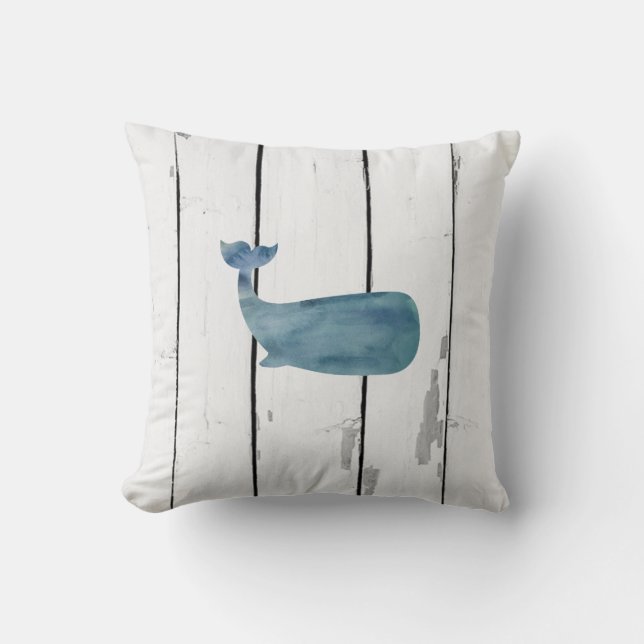 Blue Whale Shiplap Rustic Beach Decor Lumbar Pillo Throw Pillow (Front)