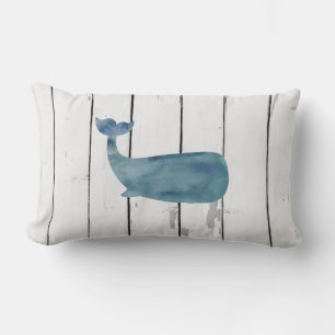 Blue Whale Shiplap Rustic Beach Decor Lumbar Pillow