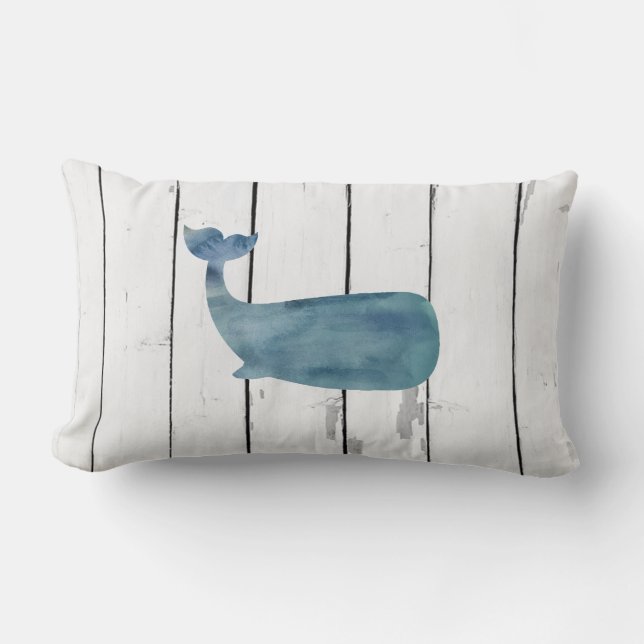 Blue Whale Shiplap Rustic Beach Decor Lumbar Pillow (Front)
