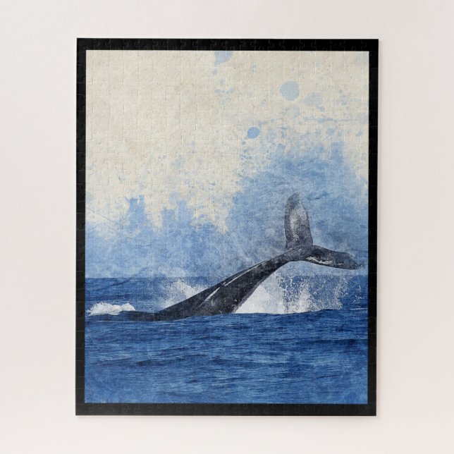 Blue Whale Splashing in Ocean Art Jigsaw Puzzle (Vertical)