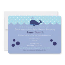 Blue Whale Themed Baby Boy Shower Invitatio