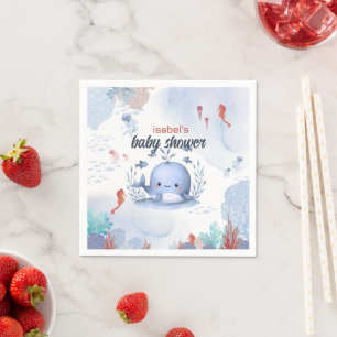 blue whale under sea baby shower napkin