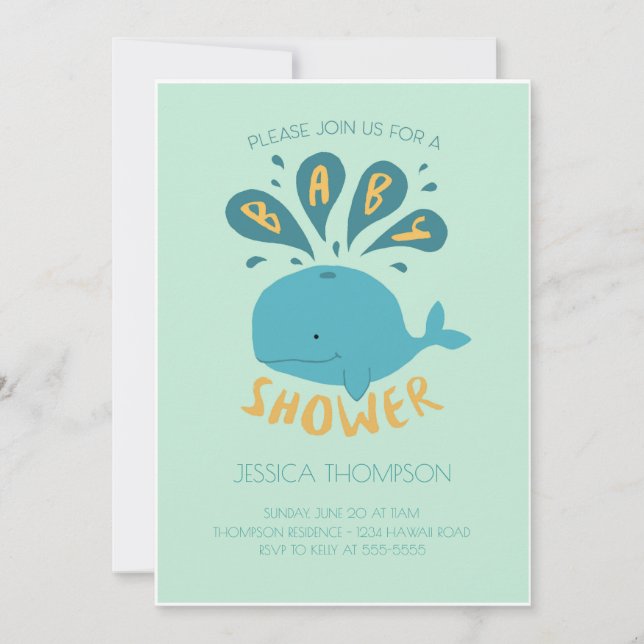 Blue Whale Water Baby Boy Unisex Douche Invitation (Devant)