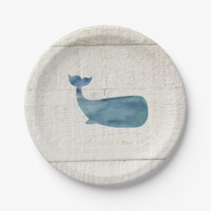 Blue Whale Watercolor Texture Paper Plate