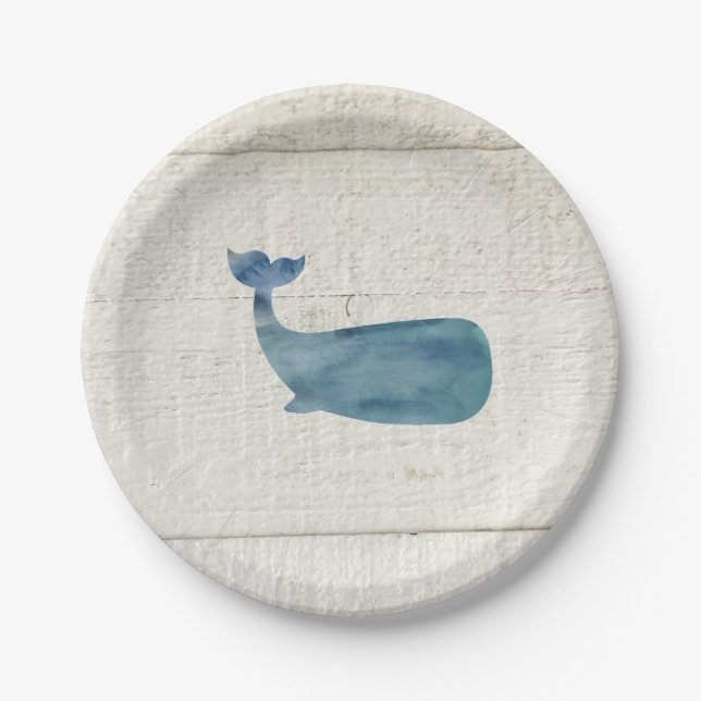 Blue Whale Watercolor Texture Paper Plate (Front)
