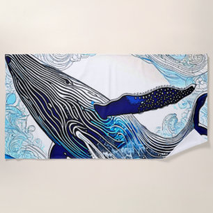 Blue Whale Wave Art Beach Towel