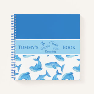 Blue Whale Your Name Ocean Sea Life Kids Sketch Notebook