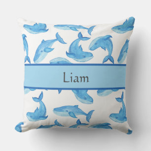 Blue Whale Your Name Ocean Sea Life Throw Pillow