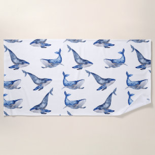 Blue Whales Sea Life Beach Towel