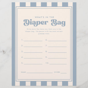 Blue "What's in the Diaper Bag" Baby Shower Game