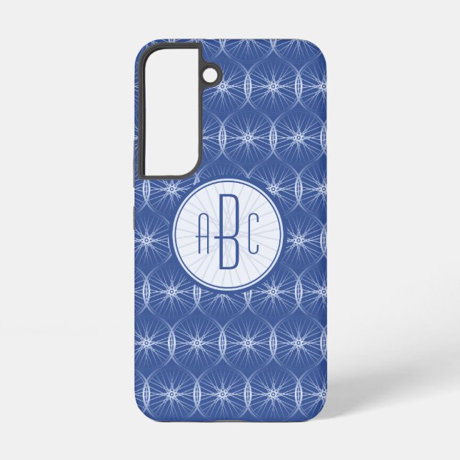 Blue wheel pattern monogram samsung galaxy s22 case (Back)
