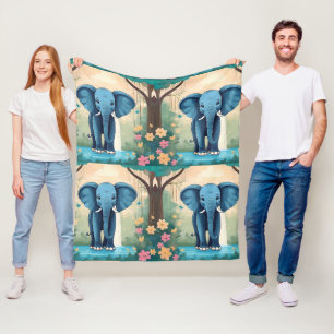 Blue Whimsical Baby Elephant, Fleece Blanket