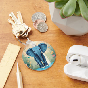 Blue Whimsical Baby Elephant, Keychain