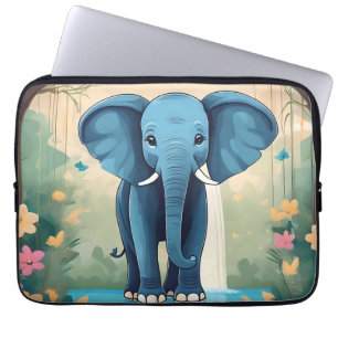 Blue Whimsical Baby Elephant, Laptop Sleeve
