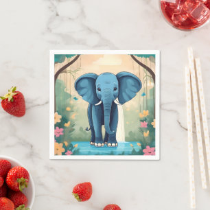 Blue Whimsical Baby Elephant, Napkin