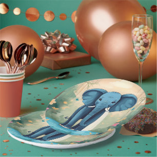 Blue Whimsical Baby Elephant, Paper Plate