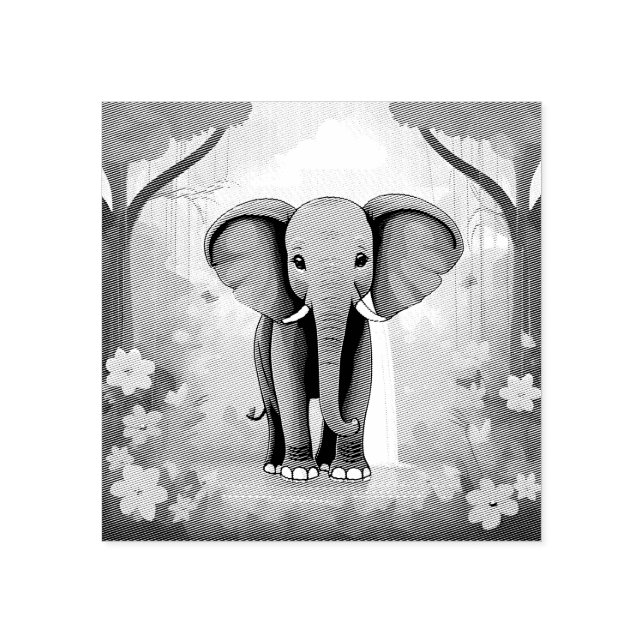 Blue Whimsical Baby Elephant, Rubber Stamp (Imprint)