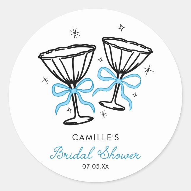 Blue Whimsical Bubbly Bridal Shower Classic Round Sticker (Front)