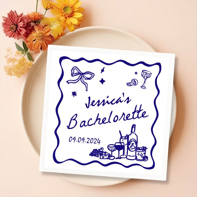 Blue Whimsical Cocktail Bachelorette Party Napkin (Creator Uploaded)