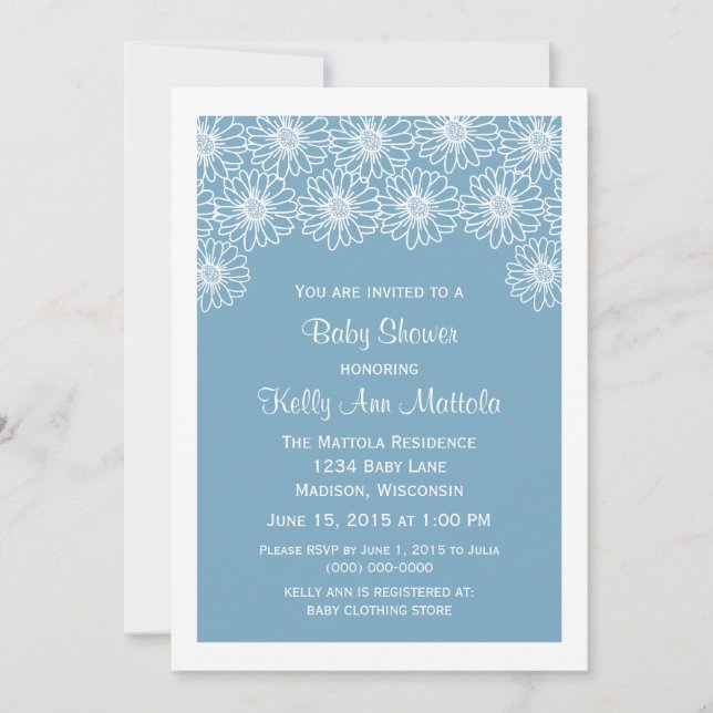 Blue Whimsical Daisies Baby Shower Invite (Front)