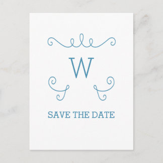 Blue Whimsical Flourish Save the Date Postcard
