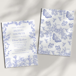 Blue whimsical Garden Chinoiserie Bridal Shower Invitation