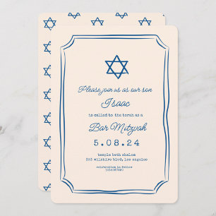Blue Whimsical Handwriting Bar Mitzvah Invitation
