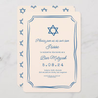 Blue Whimsical Handwritting Bar Mitzvah Invitation