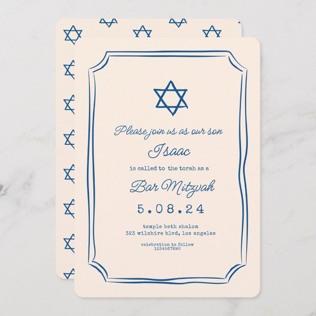 Blue Whimsical Handwritting Bar Mitzvah Invitation (Creator Uploaded)