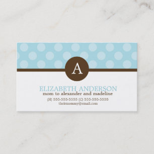 Blue Whimsical Polka Dots Pattern Monogram Calling Card