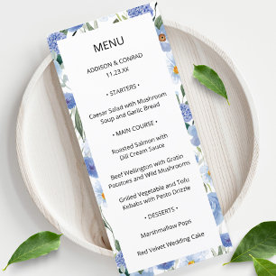 Blue Whimsical Watercolor Garden Menu de mariage