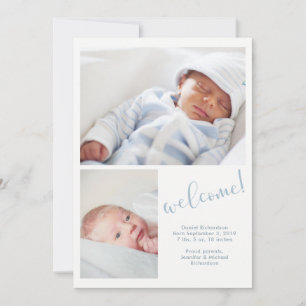 Blue Whimsy   Two Photo Baby Birth Announcement
