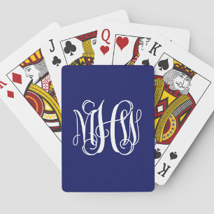 Blue White 3 Initials Vine Script Monogram DIY BG Playing Cards