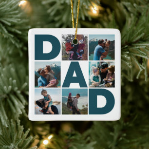 Blue & White 6 Photo Collage Dad  Ceramic Ornament