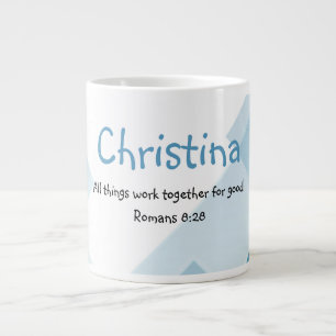 Blue White Abstract Art Inspirational Bible Quote  Large Coffee Mug