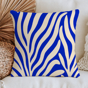 Blue& White Abstract Botanical BOHO Chic Modern Throw Pillow