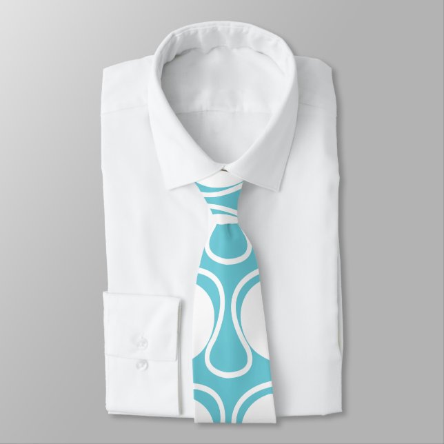 Blue White Abstract Curve Deco Art Tie (Tied)