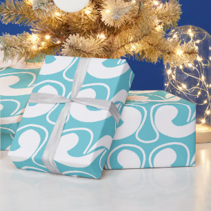 Blue White Abstract Curve Pattern Decorative Wrapping Paper