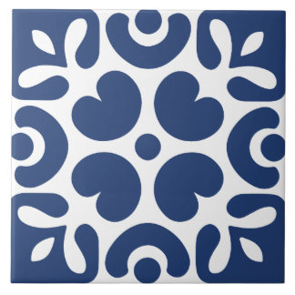 Blue &white abstract floral geometric  tile