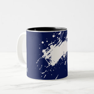 blue & white abstract monogram name initials Two-Tone coffee mug