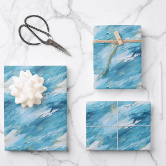 Blue & White Abstract Paint Wrapping Paper Sheet