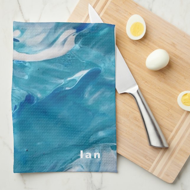 Blue White Abstract Persoanlize Kitchen Towels (Quarter Fold)